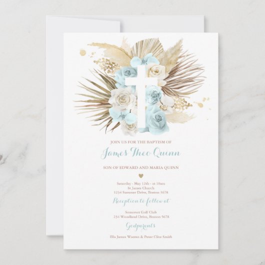 Pampas Grass Bohemian Baptism Boho Christening Kaart (Voorkant)