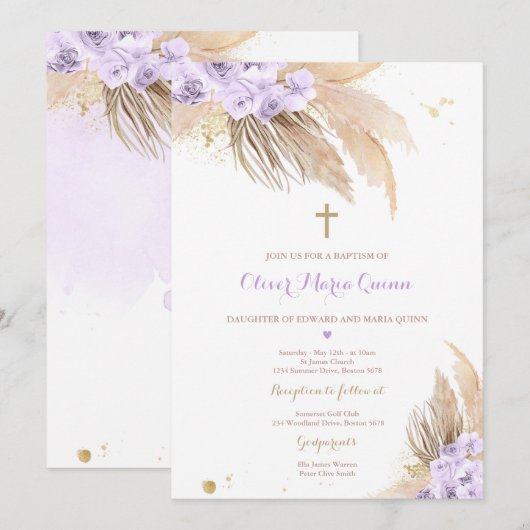 Pampas Grass Bohemian Baptism Boho Christening Kaart (Voorkant / Achterkant)