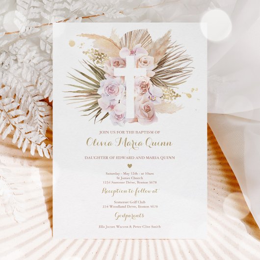 Pampas grass Bohemian Baptism Boho Christening Kaart