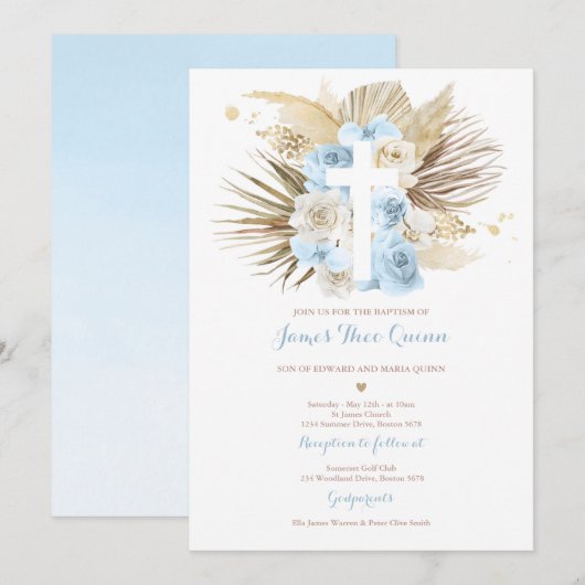 Pampas Grass Bohemian Baptism Boho Christening Kaart (Voorkant / Achterkant)