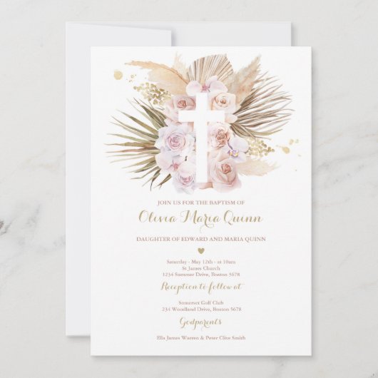 Pampas grass Bohemian Baptism Boho Christening Kaart (Voorkant)