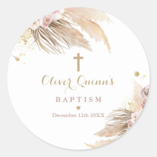 Pampas Grass Bohemian Baptism Christening Favor Ronde Sticker