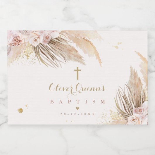 Pampas Grass Bohemian Baptism Personalized Mini Sparkling Wijnetiket (Enkel label)