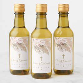 Pampas Grass Bohemian Baptism Personalized Mini Wijn Etiket