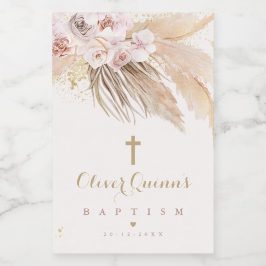 Pampas Grass Bohemian Baptism Personalized Mini Wijn Etiket (Enkel label)
