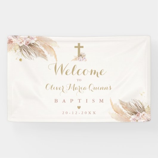 Pampas Grass Bohemian Baptism Persoonlijk Welkom Spandoek (Horizontaal)