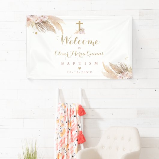 Pampas Grass Bohemian Baptism Persoonlijk Welkom Spandoek (Insitu)