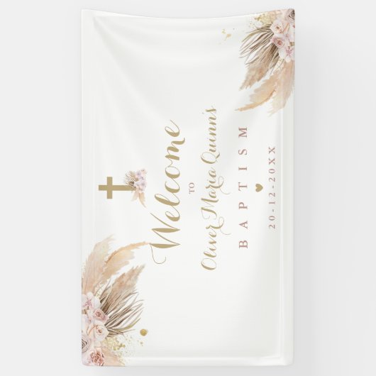 Pampas Grass Bohemian Baptism Persoonlijk Welkom Spandoek (Verticaal)