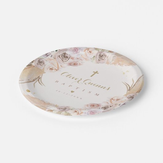 Pampas Grass Bohemian Baptisme Personalized Papieren Bordje (Gekanteld)