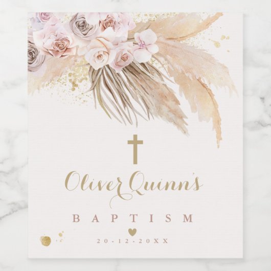 Pampas Grass Bohemian Baptisme Personalized Wijn Etiket (Enkel label)