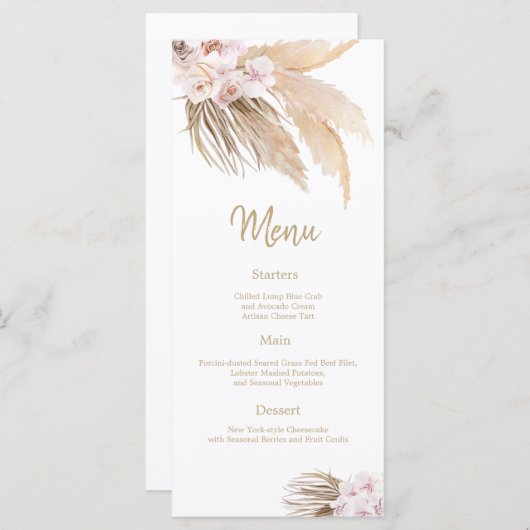 Pampas Grass Bohemian Blush Wedding Reception menu (Voorkant / Achterkant)