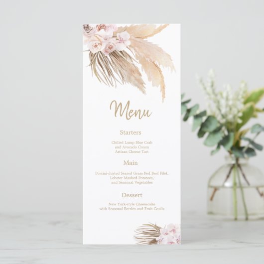 Pampas Grass Bohemian Blush Wedding Reception menu (Staand voorkant)