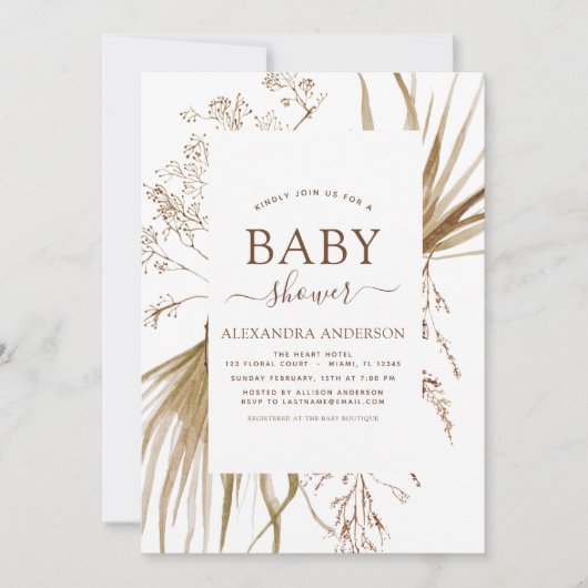 Pampas Grass Bohemian Boho Baby shower Kaart (Voorkant)