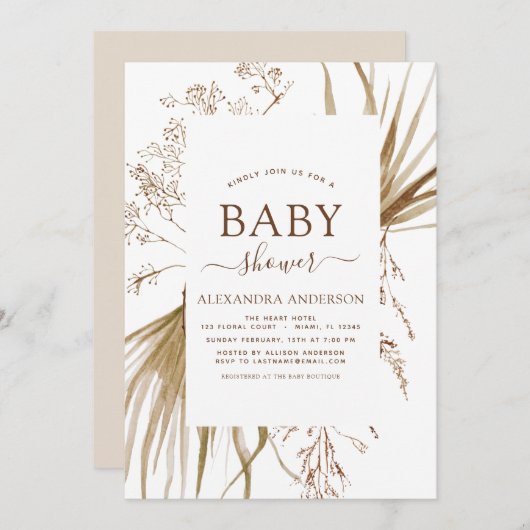 Pampas Grass Bohemian Boho Baby shower Kaart (Voorkant / Achterkant)