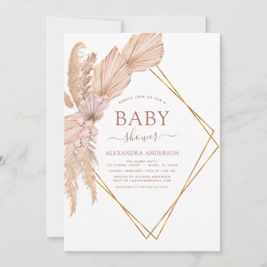 Pampas Grass Bohemian Boho Baby shower Kaart (Voorkant)