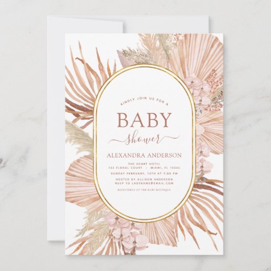 Pampas Grass Bohemian Boho Baby shower Kaart (Voorkant)