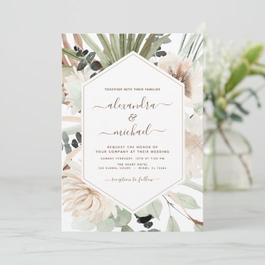 Pampas grass Bohemian Boho Eucalyptus Wedding Invi Kaart (Staand voorkant)
