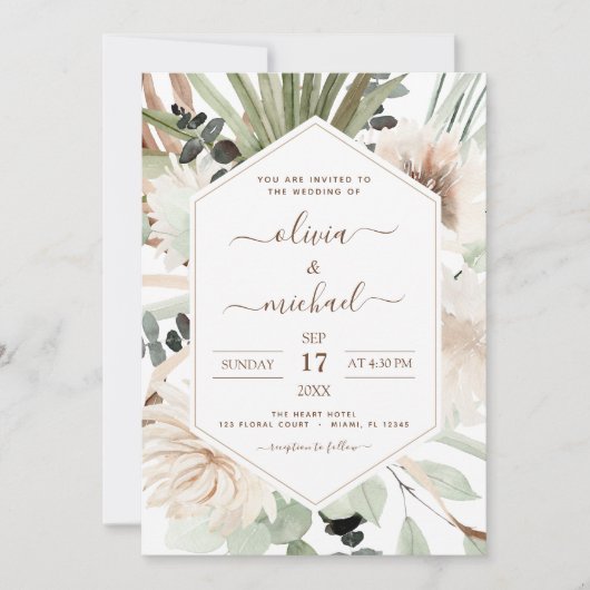 Pampas grass Bohemian Boho Eucalyptus Wedding Invi Kaart (Voorkant)
