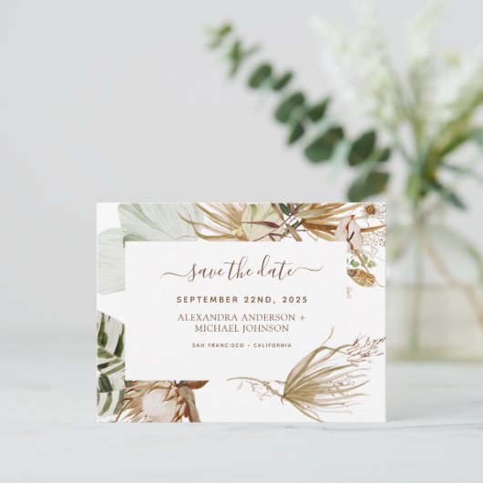 Pampas Grass Bohemian Boho Save the Date Invitatio Briefkaart (Staand voorkant)