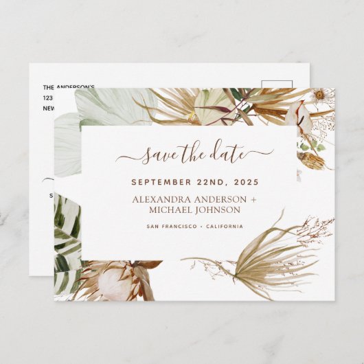 Pampas Grass Bohemian Boho Save the Date Invitatio Briefkaart (Voorkant / Achterkant)