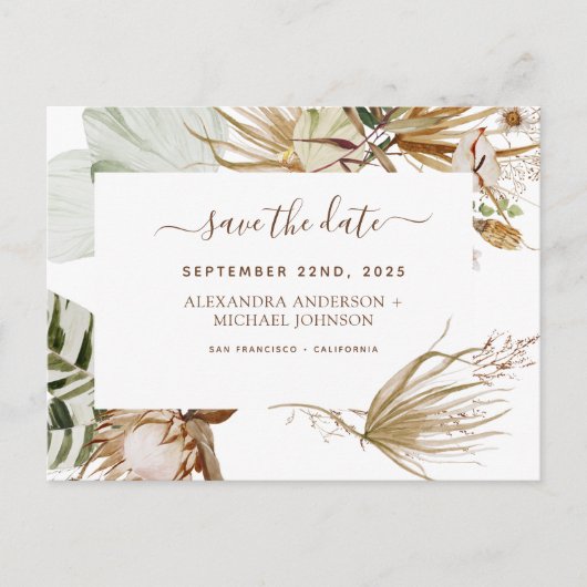 Pampas Grass Bohemian Boho Save the Date Invitatio Briefkaart (Voorkant)
