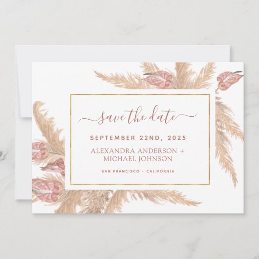 Pampas Grass Bohemian Boho Save the Date Invitatio Kaart (Voorkant)