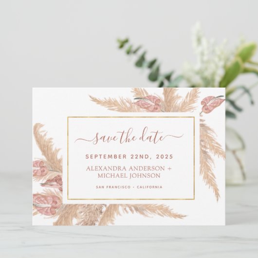 Pampas Grass Bohemian Boho Save the Date Invitatio Kaart (Staand voorkant)