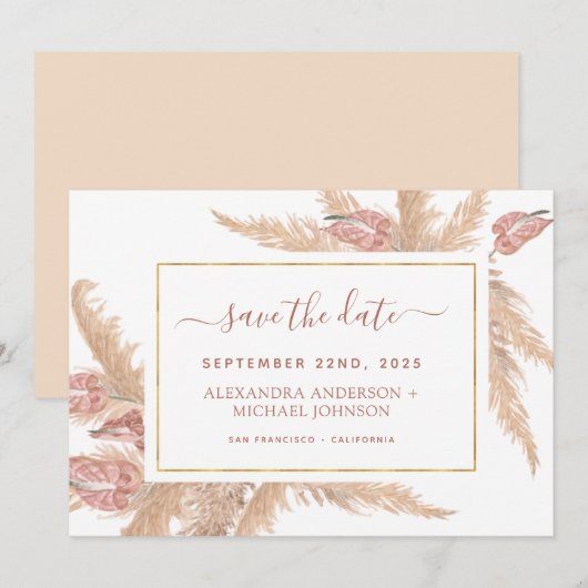 Pampas Grass Bohemian Boho Save the Date Invitatio Kaart (Voorkant / Achterkant)