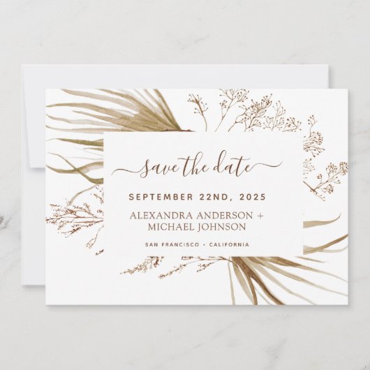 Pampas Grass Bohemian Boho Save the Date Kaart (Voorkant)