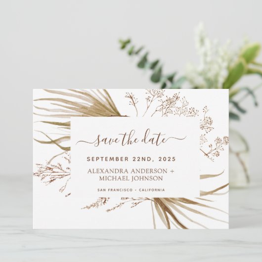 Pampas Grass Bohemian Boho Save the Date Kaart (Staand voorkant)