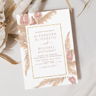 Pampas Grass Bohemian Boho Tropical Wedding Invita Kaart