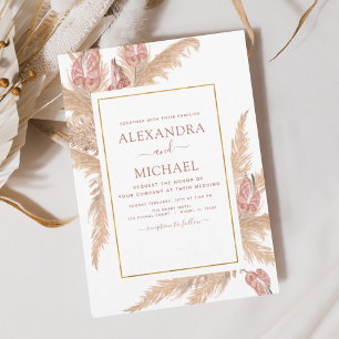 Pampas Grass Bohemian Boho Tropical Wedding Kaart