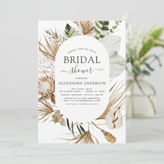 Pampas Grass Bohemian Boho Tropisch Vrijgezellenfe Kaart (Staand voorkant)