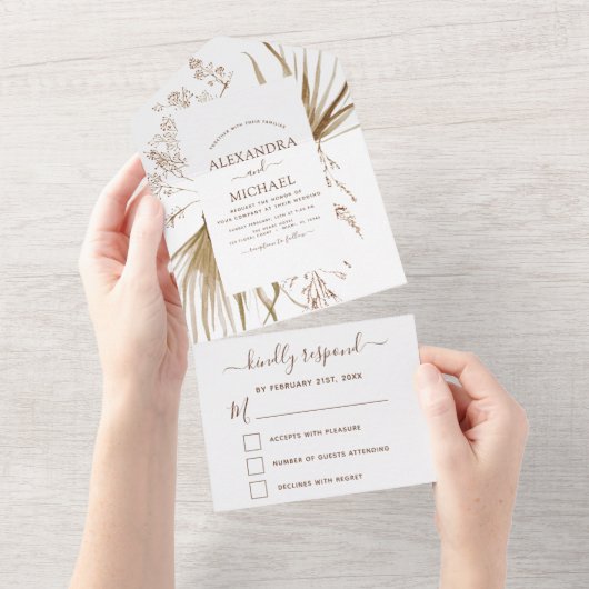 Pampas Grass Bohemian Boho Wedding Invitation All In One Uitnodiging (Afscheurbaar)