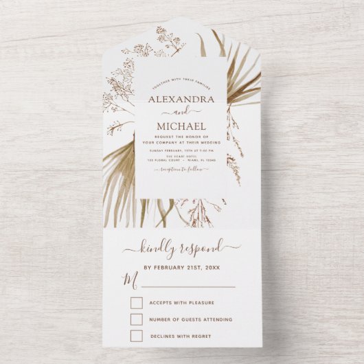 Pampas Grass Bohemian Boho Wedding Invitation All In One Uitnodiging (Binnen)