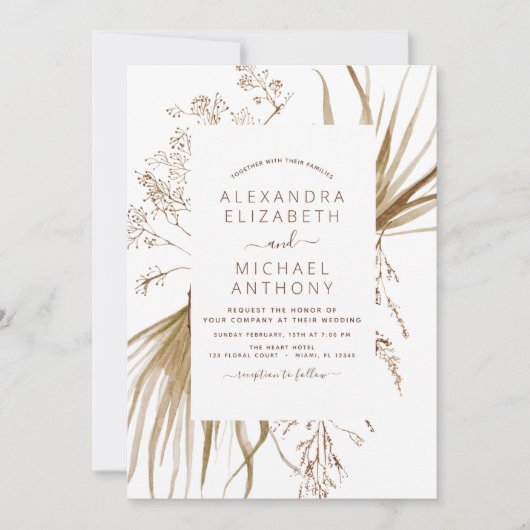 Pampas Grass Bohemian Boho Wedding Invitation Kaart (Voorkant)
