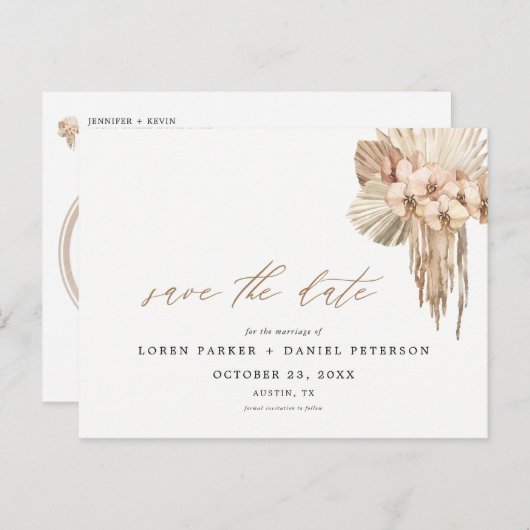 Pampas Grass Bohemian Save the Date Briefkaart (Voorkant / Achterkant)