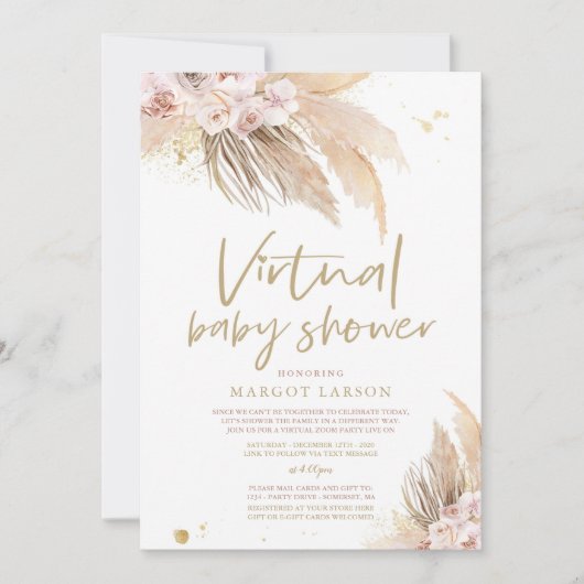 Pampas Grass Bohemian Virtual Zoom Baby shower Kaart (Voorkant)