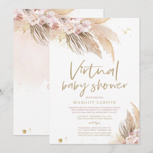 Pampas Grass Bohemian Virtual Zoom Baby shower Kaart (Voorkant / Achterkant)