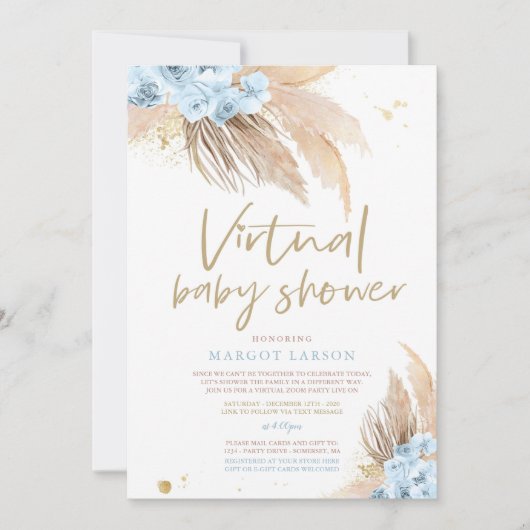 Pampas Grass Bohemian Virtual Zoom Baby shower Kaart (Voorkant)