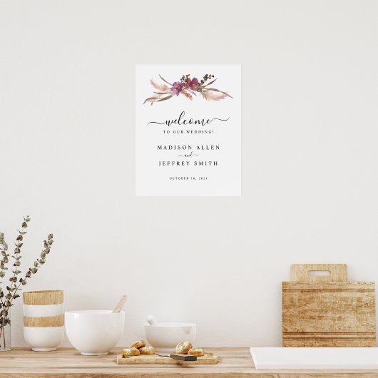 Pampas Grass Bohemian Weddenschap Welkomstteken Poster (Keuken)