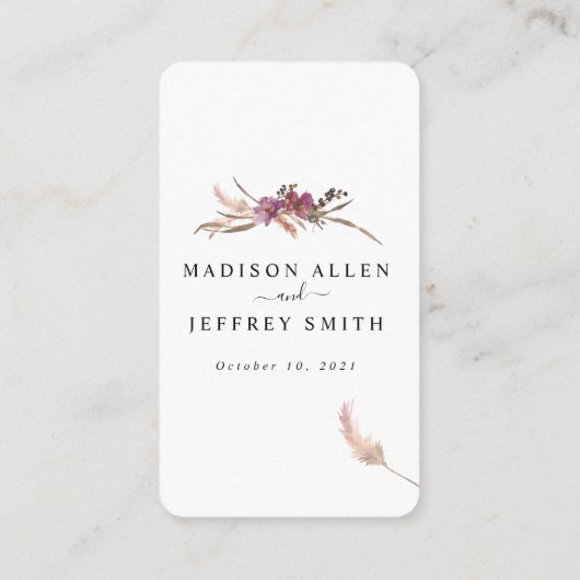 Pampas Grass Bohemian Wedding Details Kaart (Achterkant)