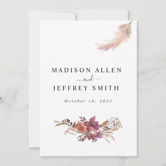 Pampas Grass Bohemian Wedding Invitation Aankondiging (Achterkant)