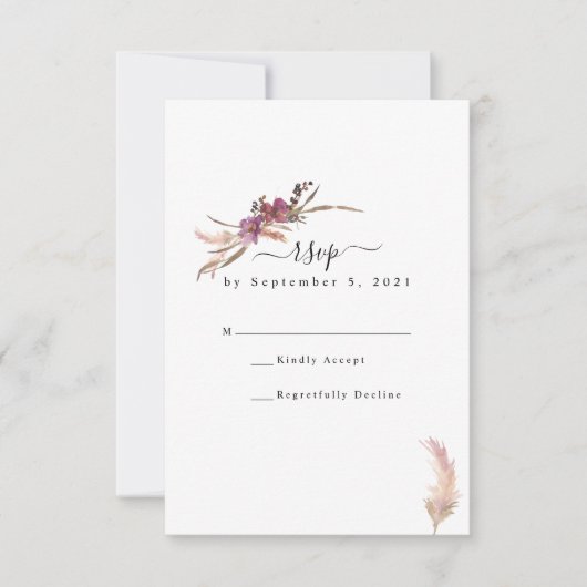 Pampas Grass Bohemian Wedding RSVP Kaartje (Voorkant)