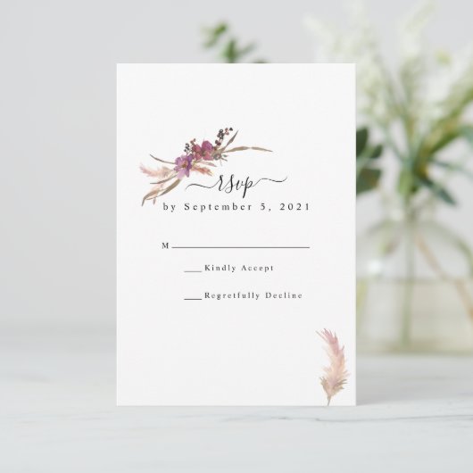 Pampas Grass Bohemian Wedding RSVP Kaartje (Staand voorkant)