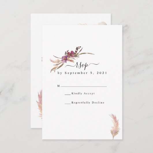 Pampas Grass Bohemian Wedding RSVP Kaartje (Voorkant / Achterkant)
