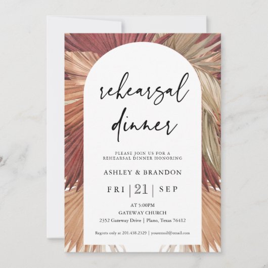 Pampas Grass Boho Aardse repetitie Diner Kaart (Voorkant)