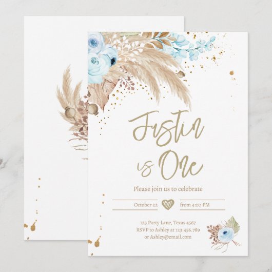 Pampas grass Boho ANY AGE Rustic Boy Birthday Invi Kaart (Voorkant / Achterkant)