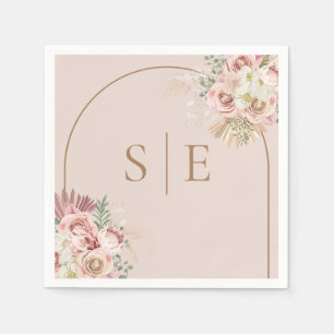 Pampas Grass Boho Arch Monogram Napkins Servet