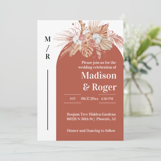 Pampas Grass Boho Arch QR Code Foto Huwelijk Kaart (Staand voorkant)